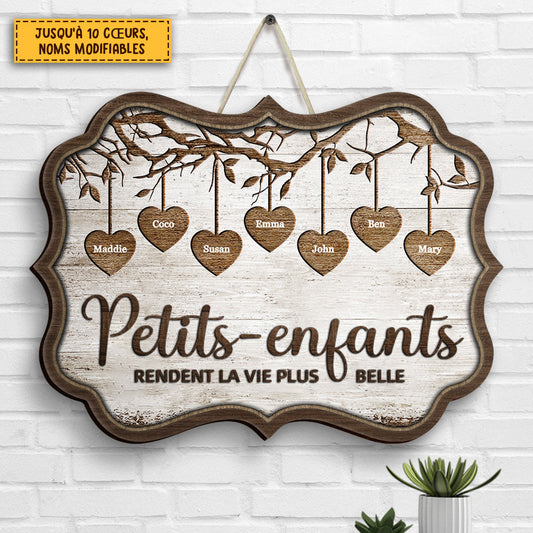 Petits-enfants avec prénoms – Panneau en bois personnalisé, cadeau pour grands-parents