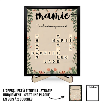 Plaque en bois personnalisée avec mots croisés – Cadeau pour Mamie et Papi