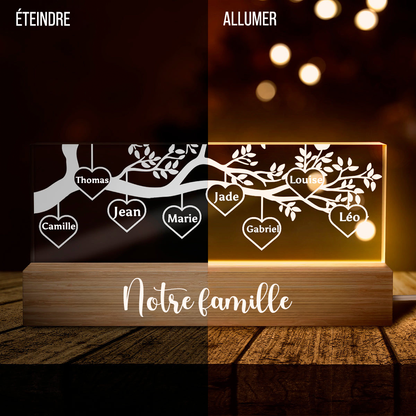 Arbre généalogique - Veilleuse LED personnalisée avec 1 à 8 noms Cadeau pour la famille