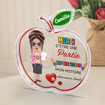 Plaque acrylique avec motif pomme – Cadeau pour enseignante