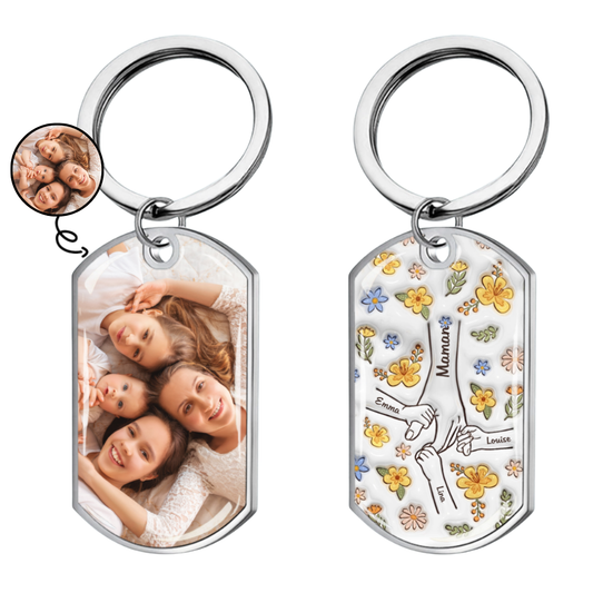 Main dans la main – Porte-clés photo personnalisé en acier inoxydable avec résine époxy – Cadeau pour maman et mamie