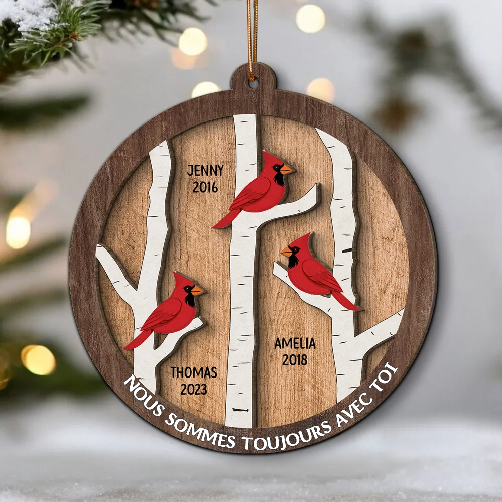 Cardinaux dans l'arbre - Ornement de Noël personnalisé en hommage