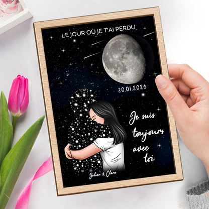 Présentoir en bois personnalisé avec phase de lune – Cadeau commémoratif en tendre souvenir