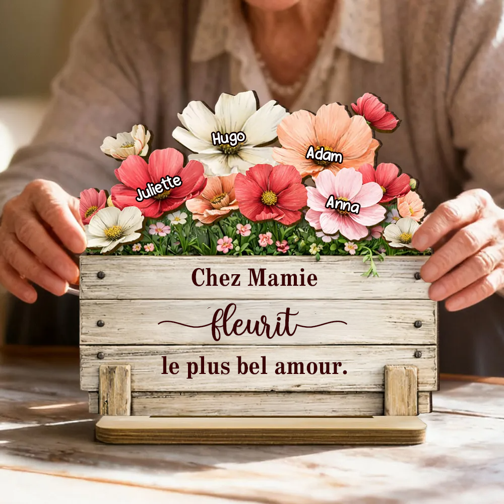 Le jardin de mamie - Décoration en bois personnalisé avec motif floral : un cadeau pour maman et mamie