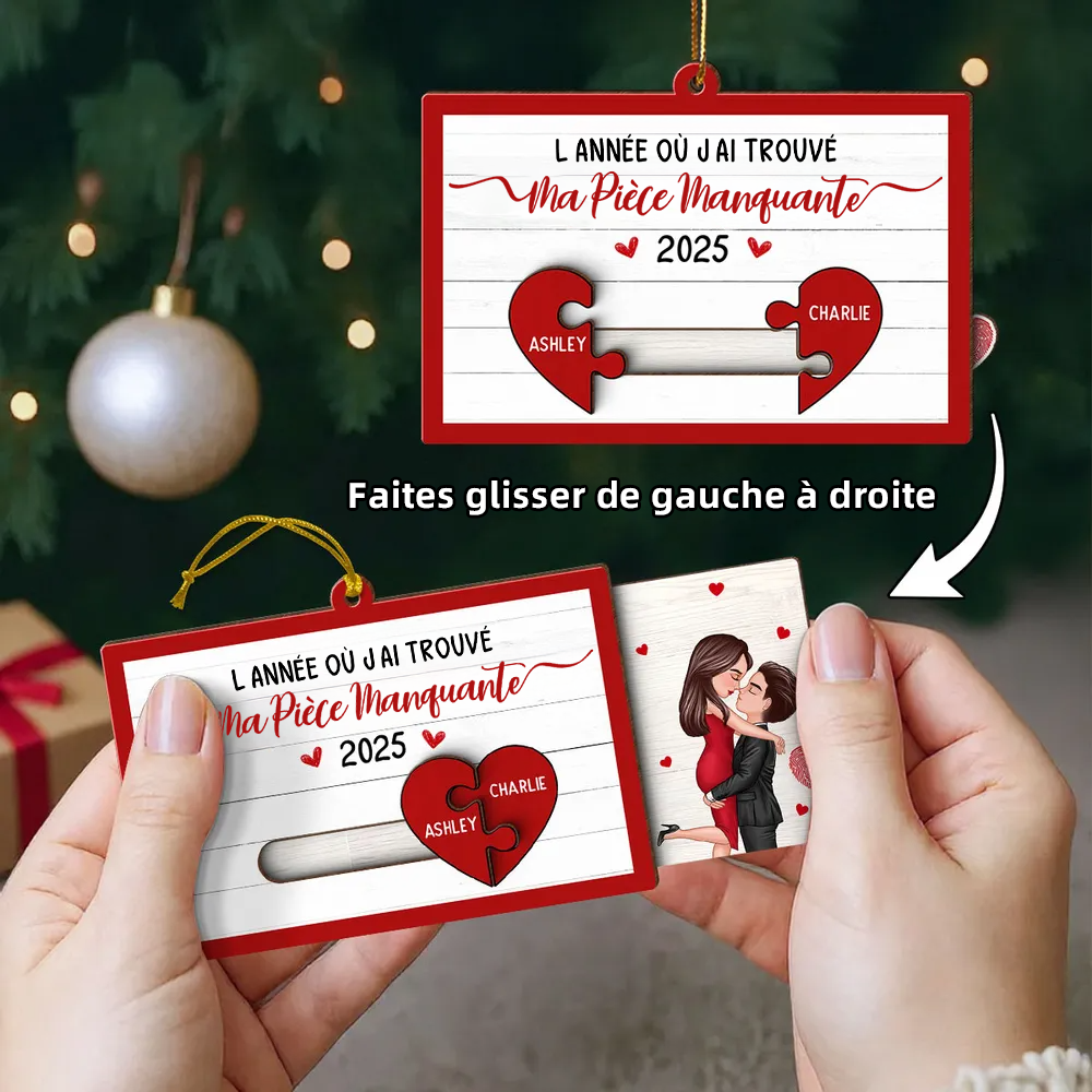 Tu es la pièce manquante-Orement coulissante personnalisée en forme de puzzle cœur – Cadeau de Noël pour Elle & Lui