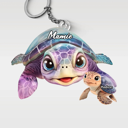 Porte-clés en acrylique avec tortues marines – Cadeau pour mamie