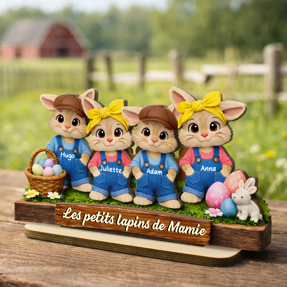 Lapins de Pâques pour mamie – Décoration en bois personnalisé avec petits lapins