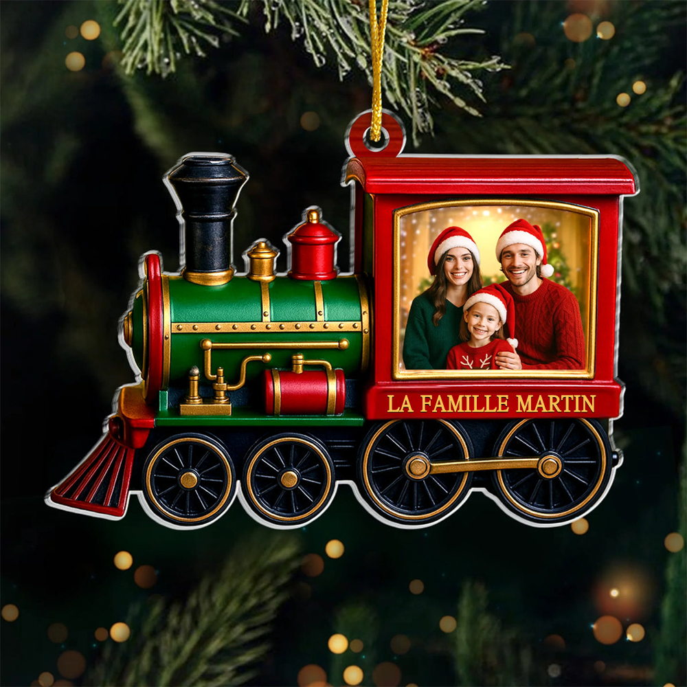 Orement photo en acrylique Décoration de Noël personnalisée avec train de Noël pour famille