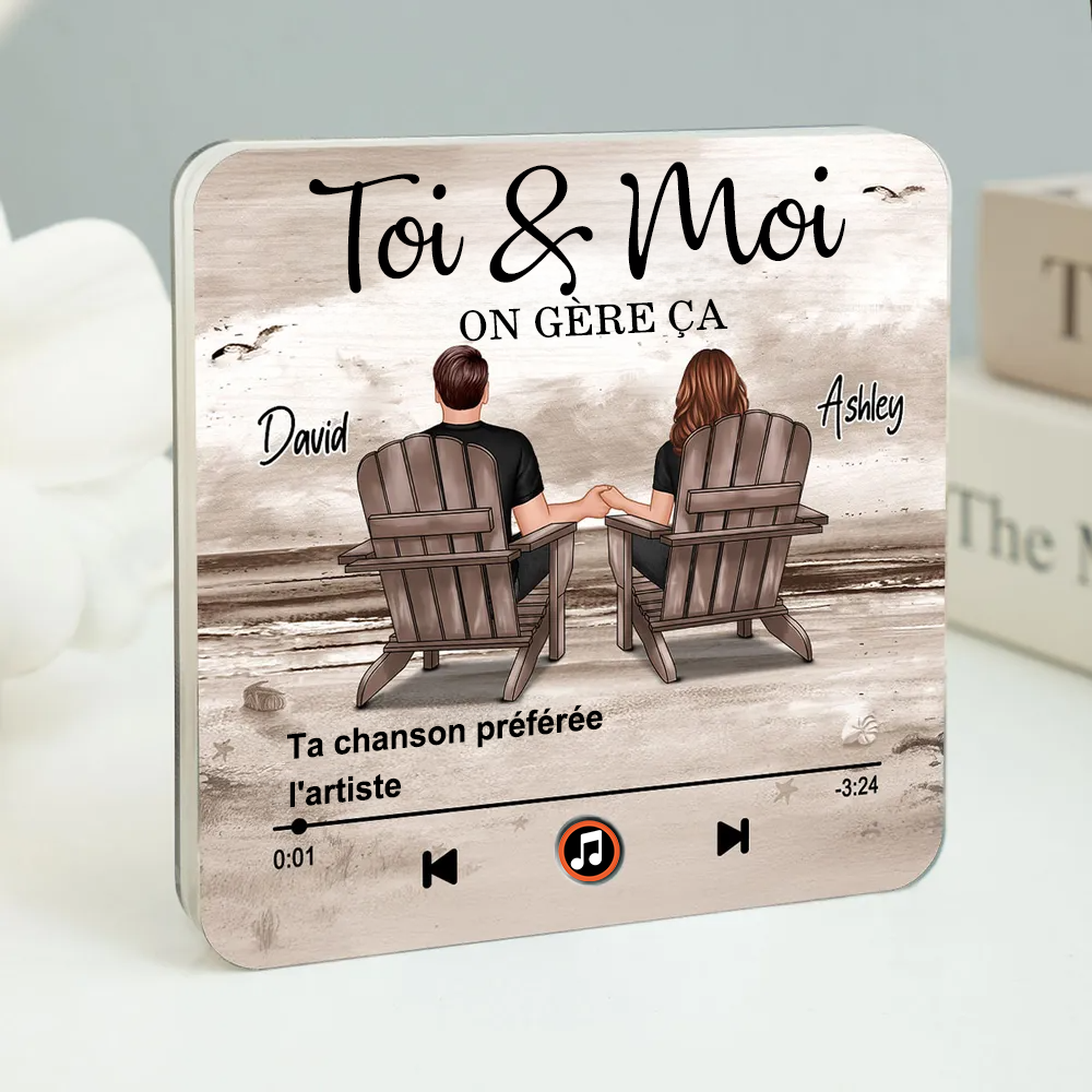 Aimant musical pour réfrigérateur avec 2 personnages, noms et citation Cadeau pour couple
