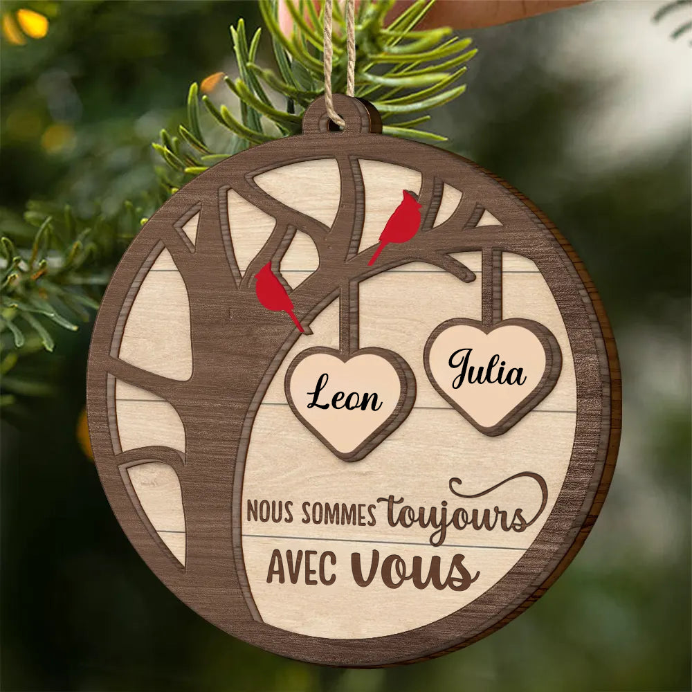 Décoration commémorative en bois à 2 couches personnalisée – Orement de Noël avec cardinal