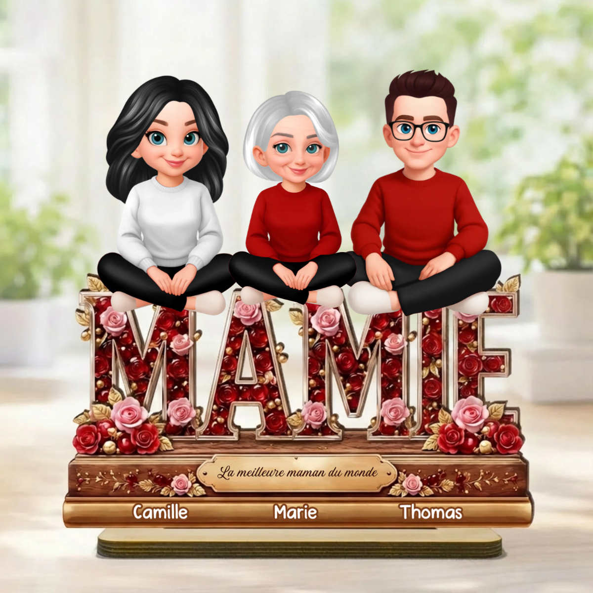 Décoration en bois personnalisé avec maman et enfants – Cadeau pour mamie et maman