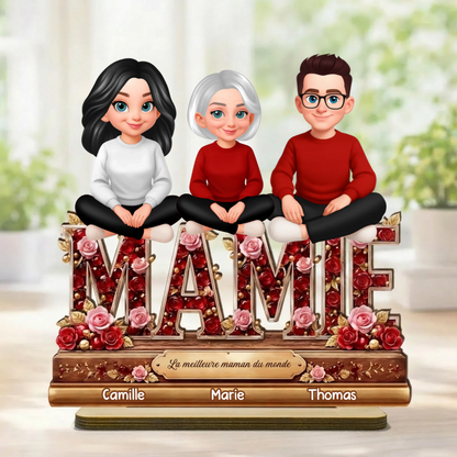 Décoration en bois personnalisé avec maman et enfants – Cadeau pour mamie et maman