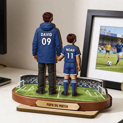 Décoration en bois personnalisé avec papa footballeur et enfants en maillots