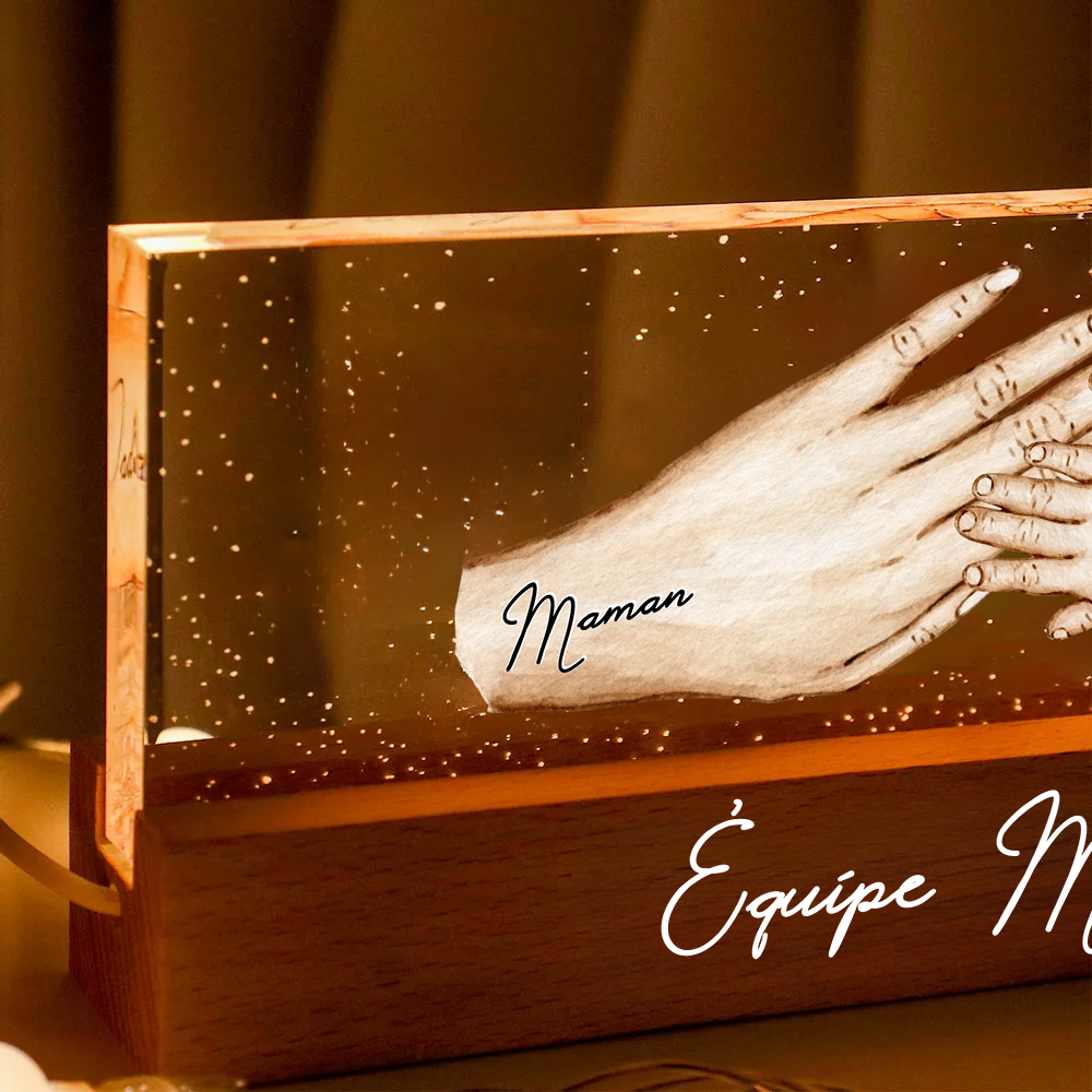 Main dans la main – Veilleuse LED personnalisée avec mains – Cadeau pour maman et mamie