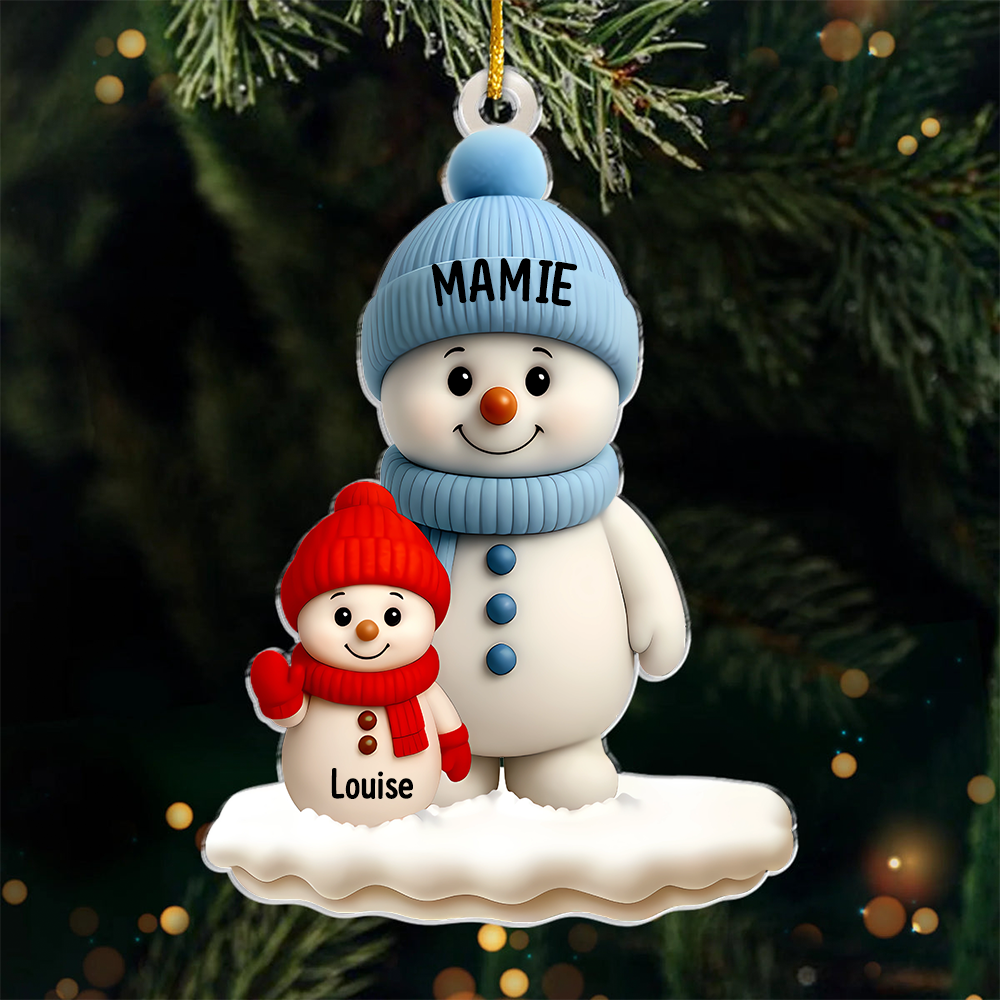 Bonhommes de neige – Pendentif en acrylique, décoration de sapin personnalisée, cadeau pour grand-mère