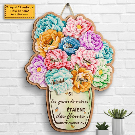 Pancarte en bois personnalisable avec vase Cadeau pour grand-mère