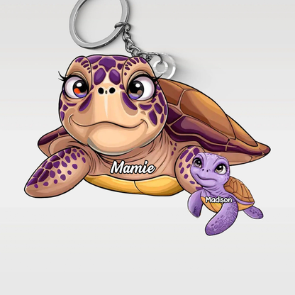 Porte-clés en acrylique avec motif de tortues – Cadeau pour maman et mamie