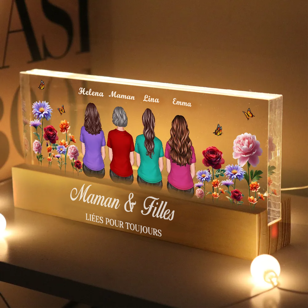 Veilleuse LED personnalisée avec fleurs de naissance – Cadeau pour la famille