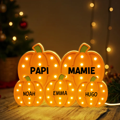 Boîte lumineuse personnalisée “Grand-mère & Grand-père – Champ de citrouilles”