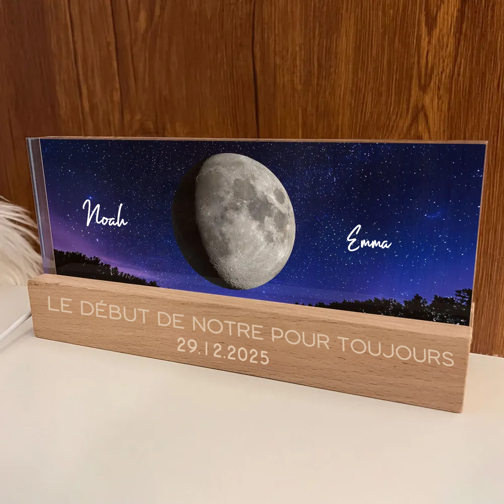 Lampe de nuit LED personnalisée avec phases de lune, cadeau pour couple