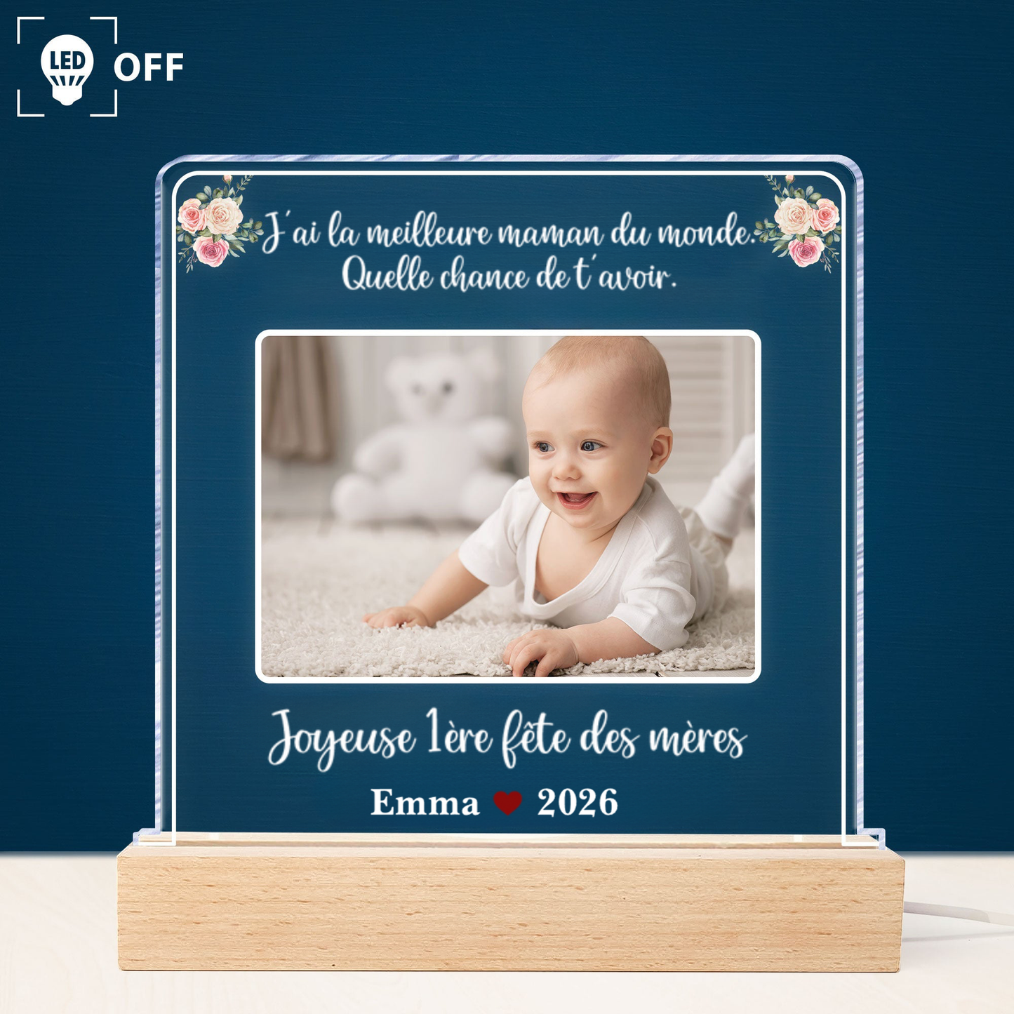 Premier Fête des Mères / Fête des Pères – Veilleuse LED personnalisée avec photo et texte