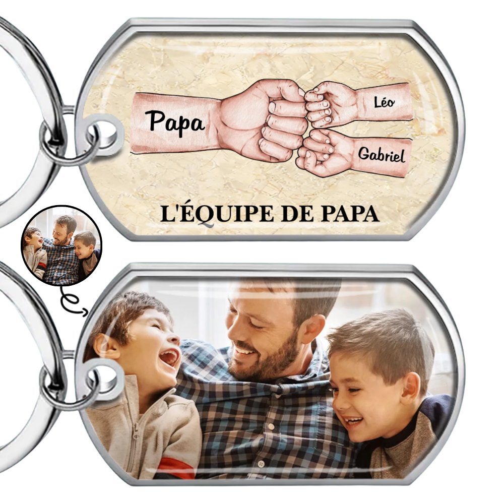 Porte-clés photo « poing contre poing » en acier inoxydable avec résine époxy – Cadeau pour papa