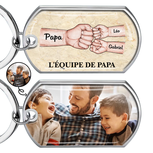 Porte-clés photo « poing contre poing » en acier inoxydable avec résine époxy – Cadeau pour papa