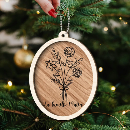 Bouquet de fleurs - Ornement de Noël personnalisé avec fleurs de naissance