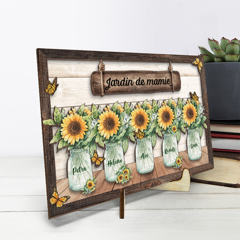 Tableau en bois personnalisé avec vases pour mamie et maman
