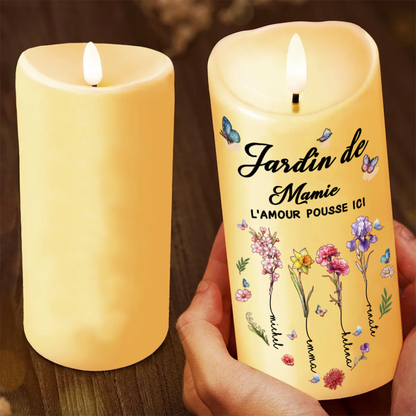 Bougie LED avec fleurs de naissance - Cadeau pour Mamie et Maman