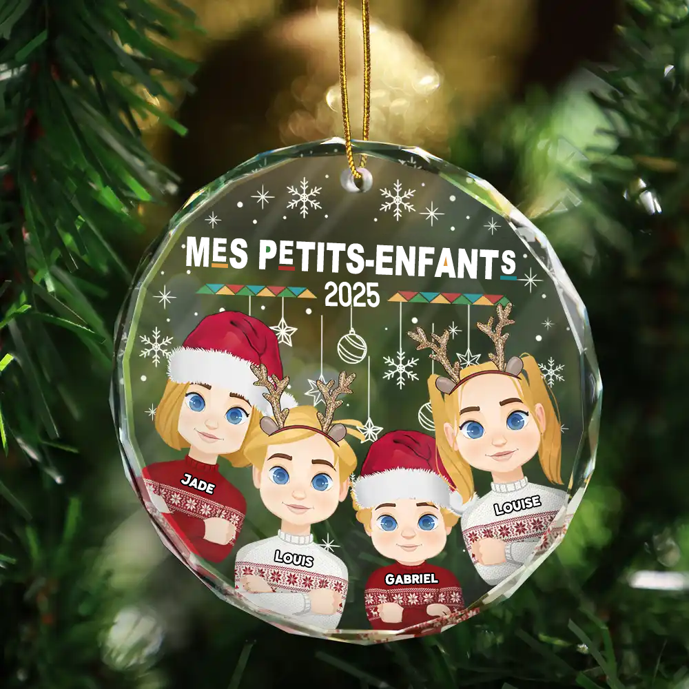 Pendentif en verre personnalisé avec 1 à 10 enfants Décoration de Noël pour grand-mère et grand-père