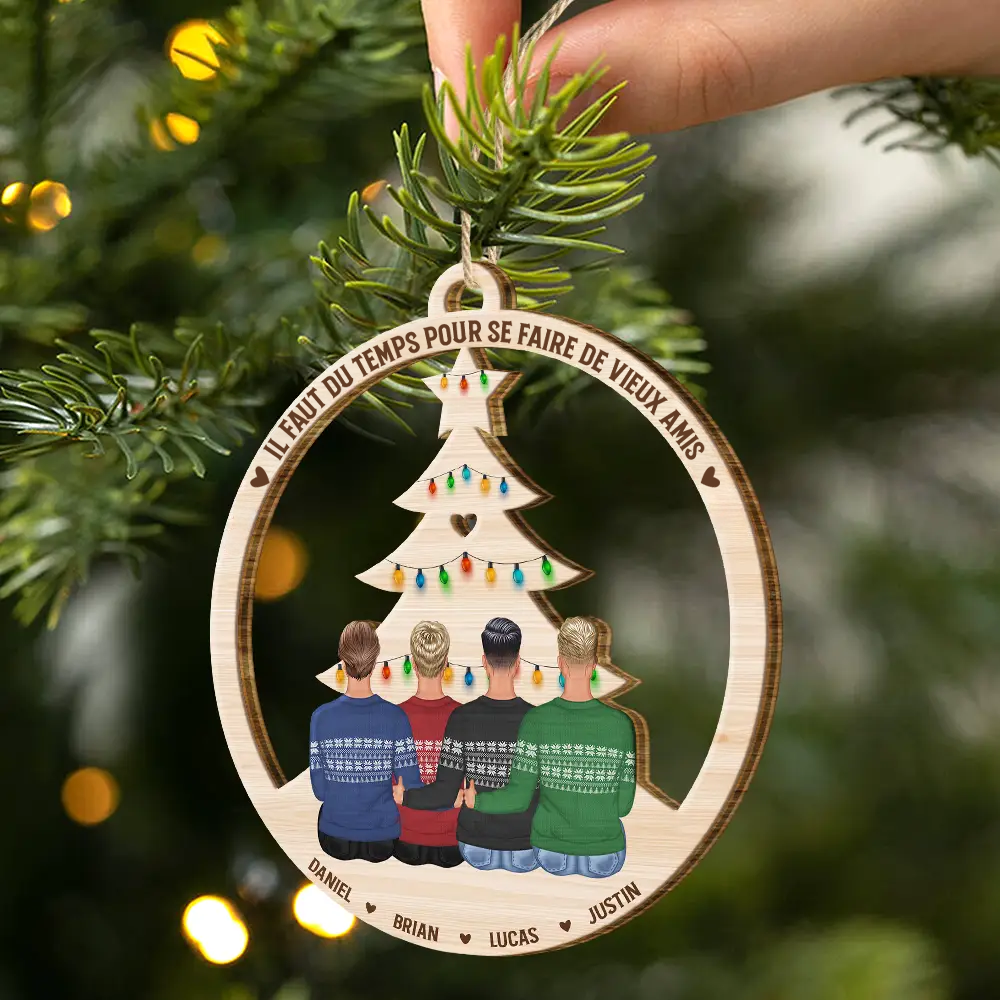 Ornement en bois personnalisé avec 2 à 6 personnes – Décoration de sapin de Noël, cadeau pour amis