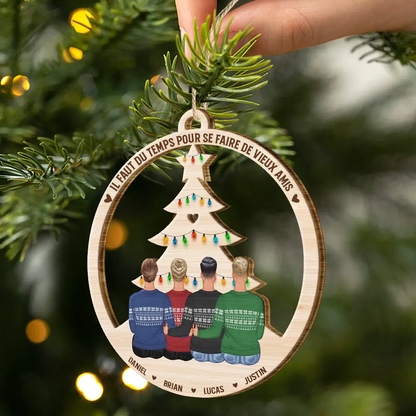 Ornement en bois personnalisé avec 2 à 6 personnes – Décoration de sapin de Noël, cadeau pour amis