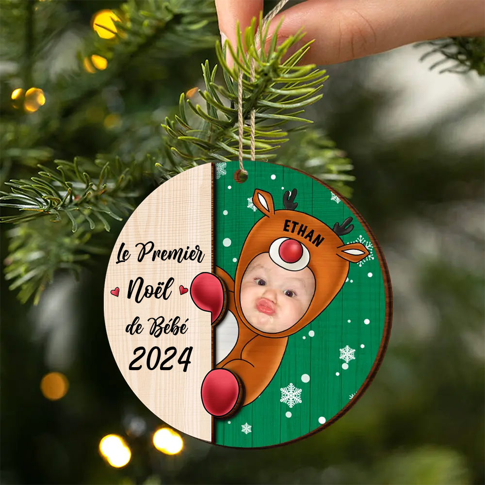 Bébé Premier Noël- Photo Pendentif de Noël en bois