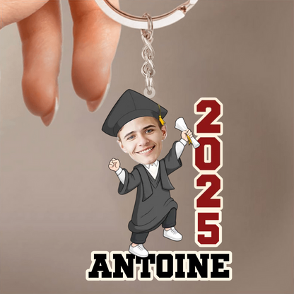 Porte-clés photo personnalisé avec année et prénom pour la remise des diplômes
