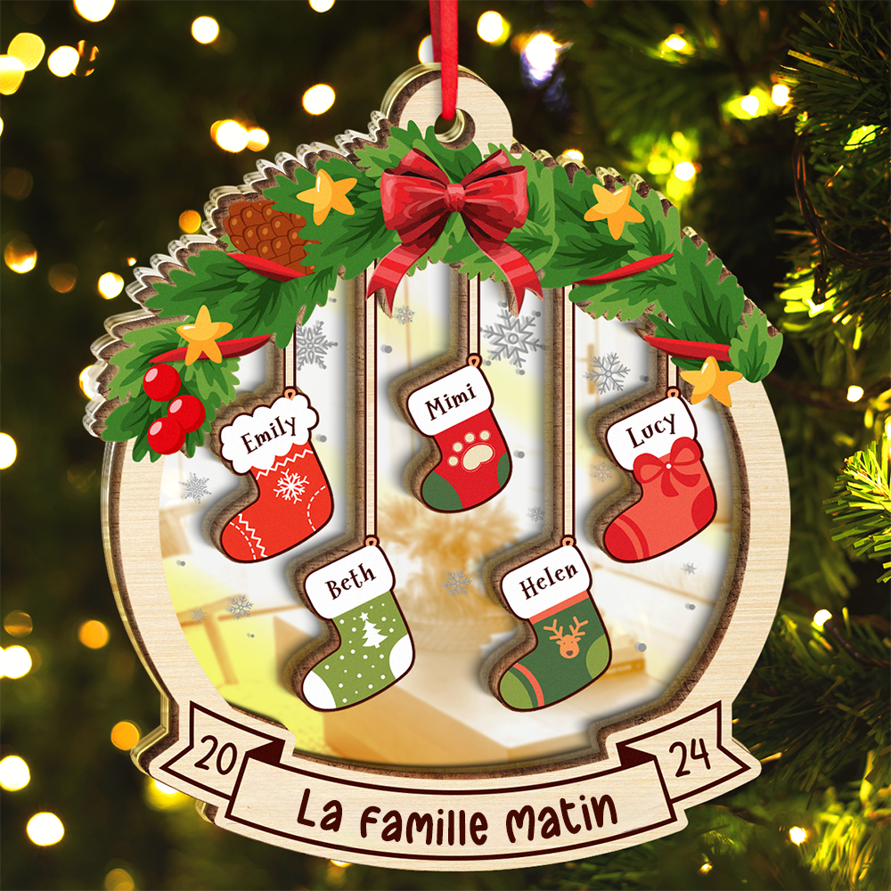 Noël Famille Chaussettes-Décorations de Noël avec texte et 1-8 noms-Cadeau pour la famille