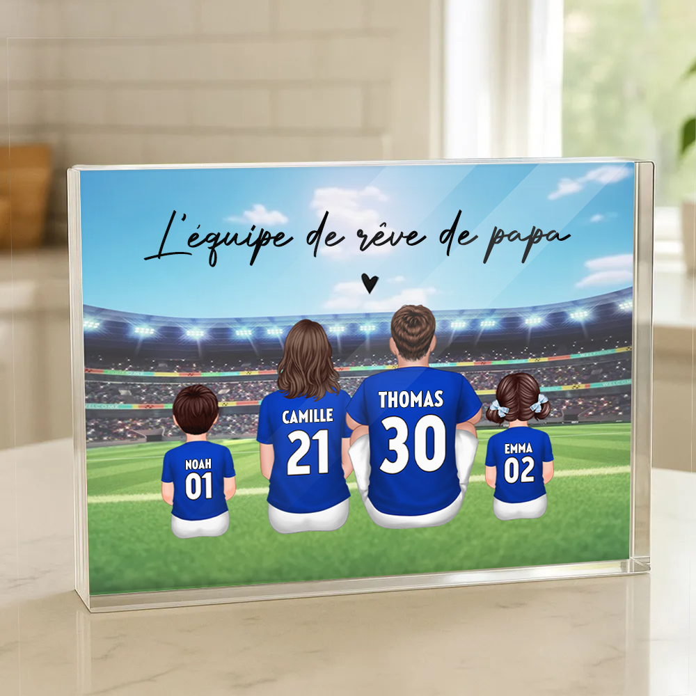 Bloc acrylique avec famille de footballeurs Cadeau pour papa et les fans de football
