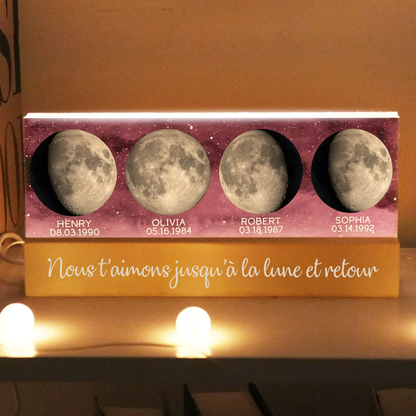 Lampe de nuit LED personnalisée avec phases de la lune – Cadeau d’anniversaire pour papa et maman