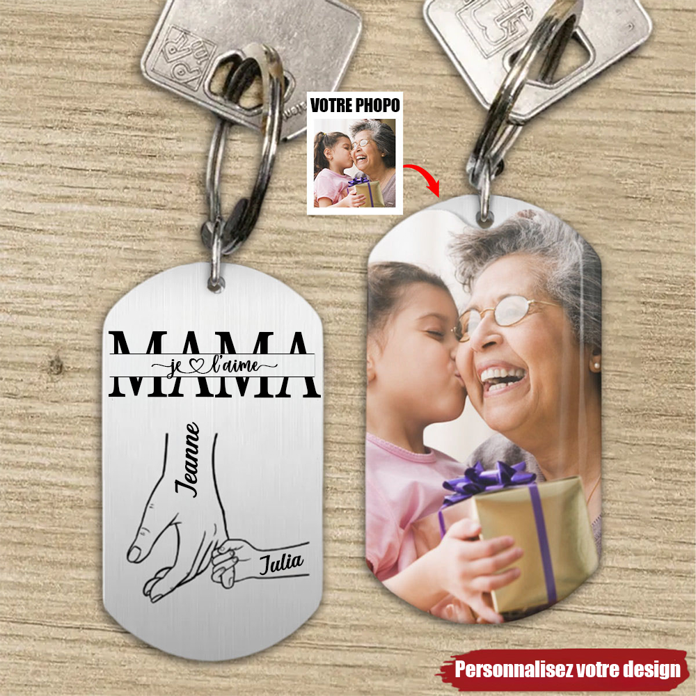 Porte-clés en acier inoxydable avec photo pour maman, papa, mamie et papi