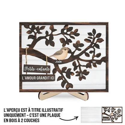 Plaque en bois personnalisée avec arbre et oiseaux – Cadeau pour la famille