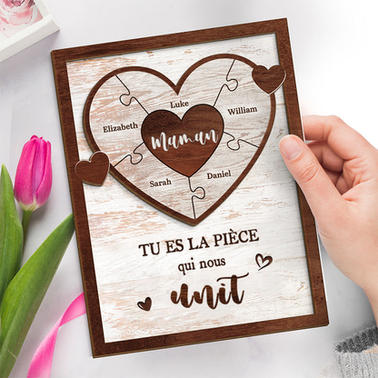 Tableau en bois puzzle personnalisé pour maman, papa, mamie et papi
