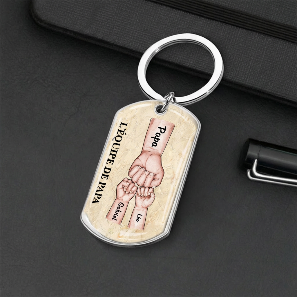 Porte-clés photo « poing contre poing » en acier inoxydable avec résine époxy – Cadeau pour papa
