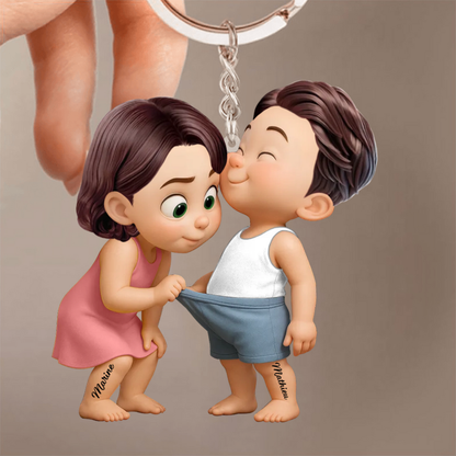 Porte-clés en acrylique personnalisé avec noms, cadeau pour couple