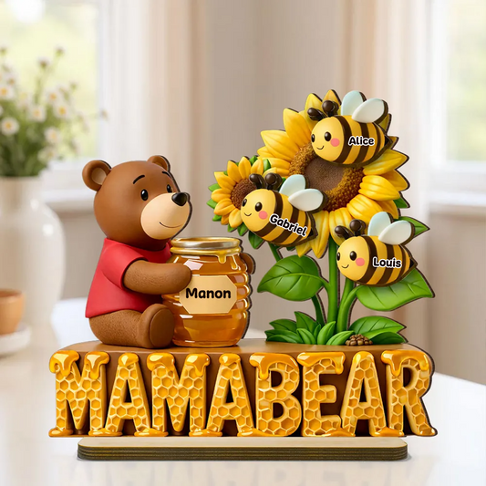 Décoration en bois personnalisé « Maman Ourse » avec abeilles – Cadeau pour maman et Papa