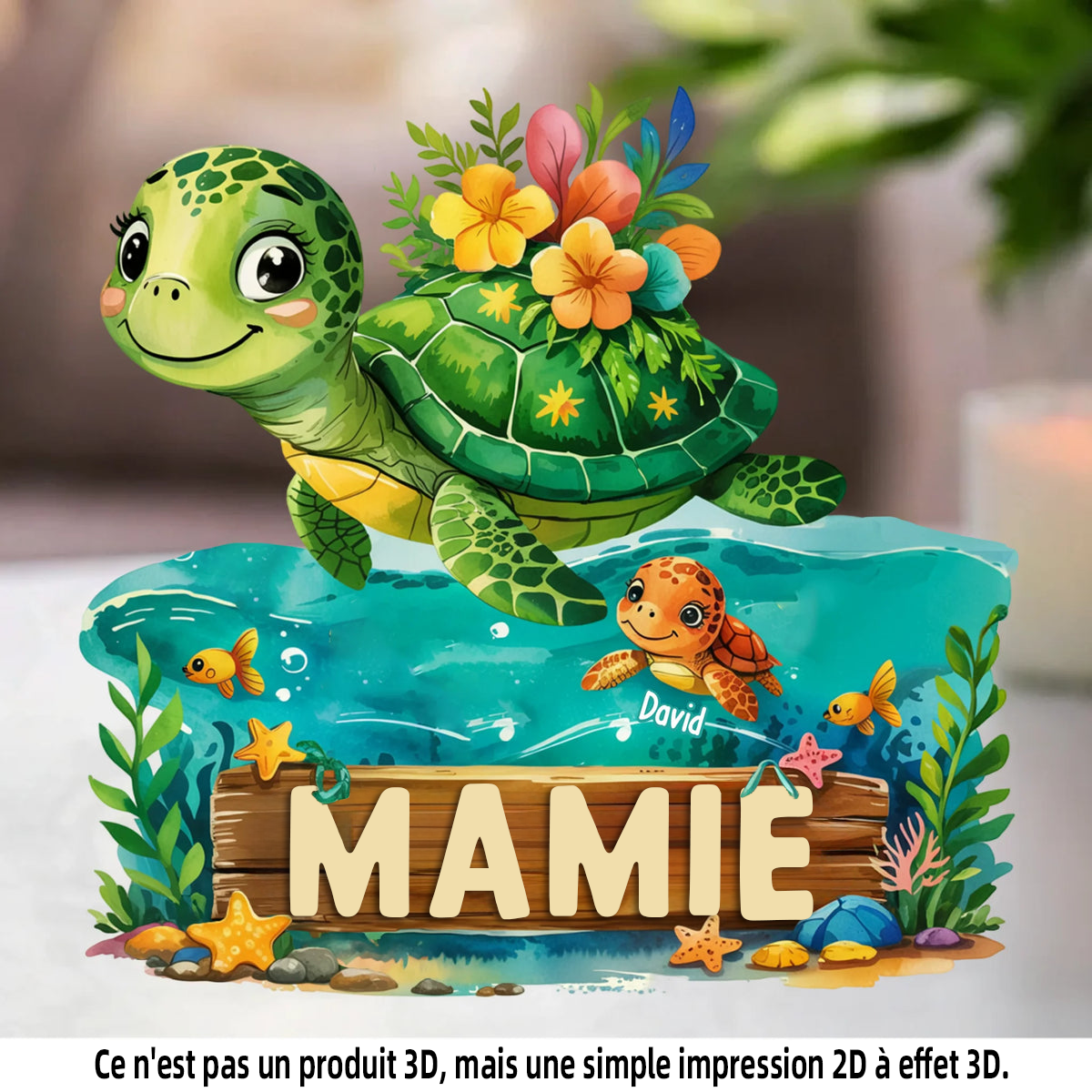 Tableau en acrylique personnalisé avec tortues – Cadeau pour Mamie