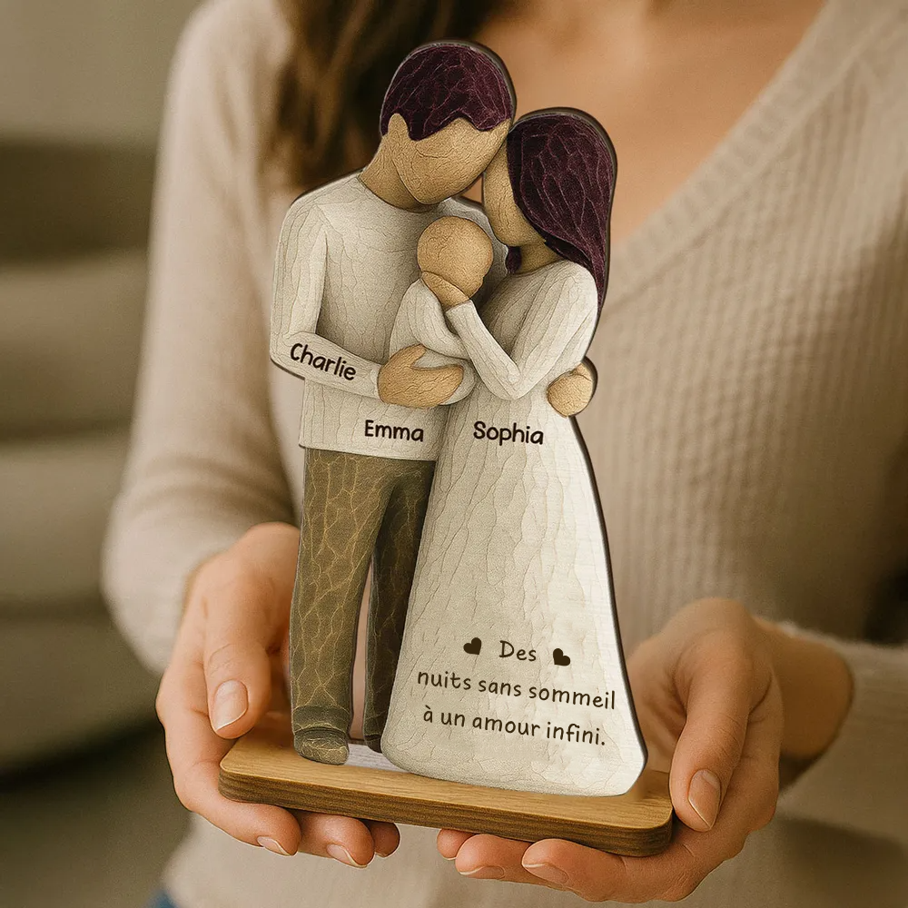 Parents avec bébé – Décoration en bois personnalisé avec gravure – Cadeau pour jeune papa et maman