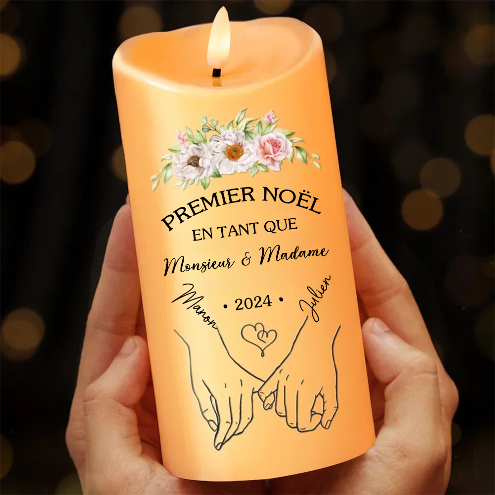Premier Noël – Bougie LED personnalisée avec prénom, cadeau pour couple