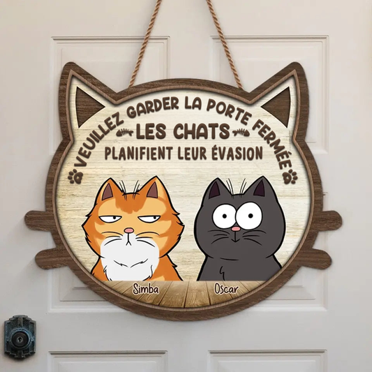 Panneau en bois personnalisé avec décoration de chats pour porte