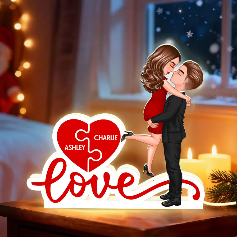 LOVE - Boîte lumineuse LED personnalisée avec couple et noms Cadeau pour couple / couple LGBT