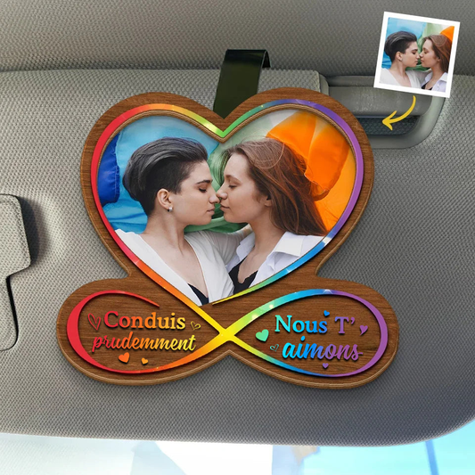 Clip pare-soleil arc-en-ciel personnalisé avec photo – Cadeau pour couples LGBT